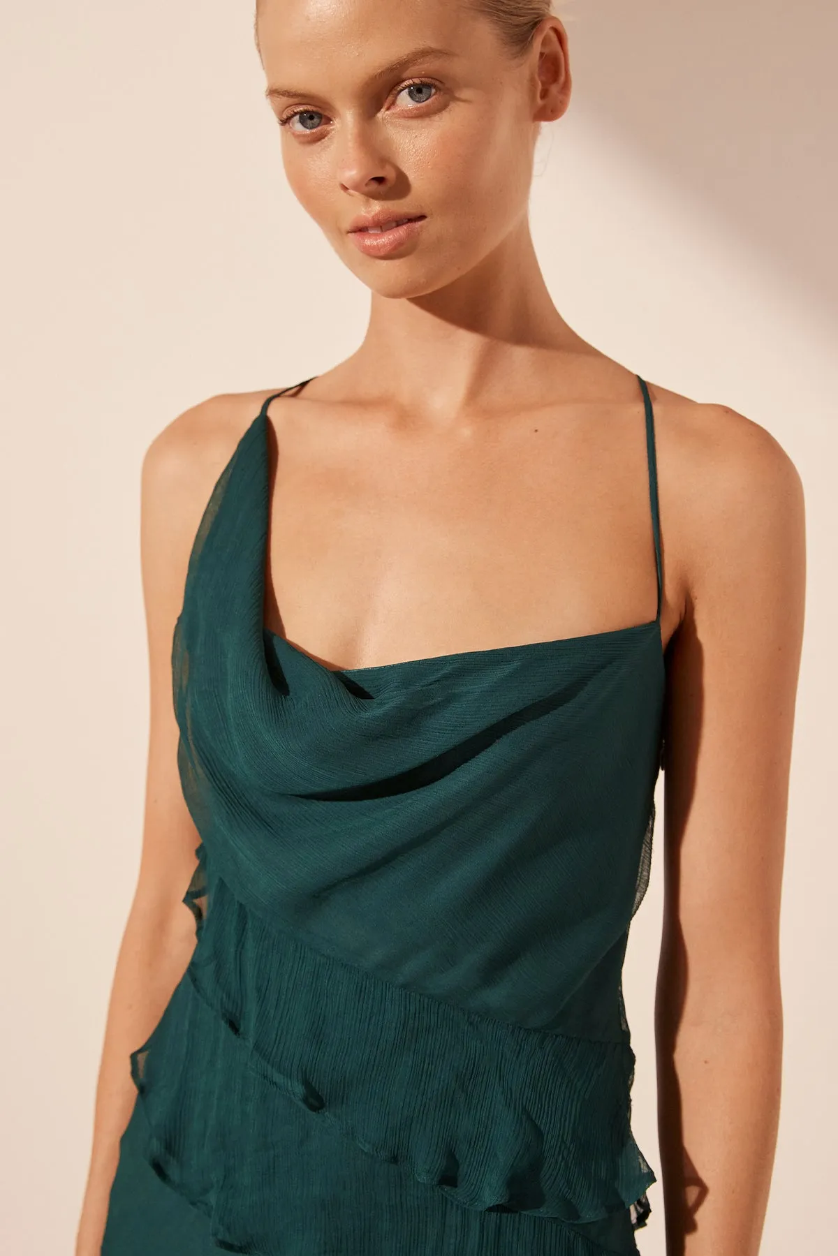 LAYLA ASYMMETRICAL RUFFLE MAXI DRESS - DARK TEAL