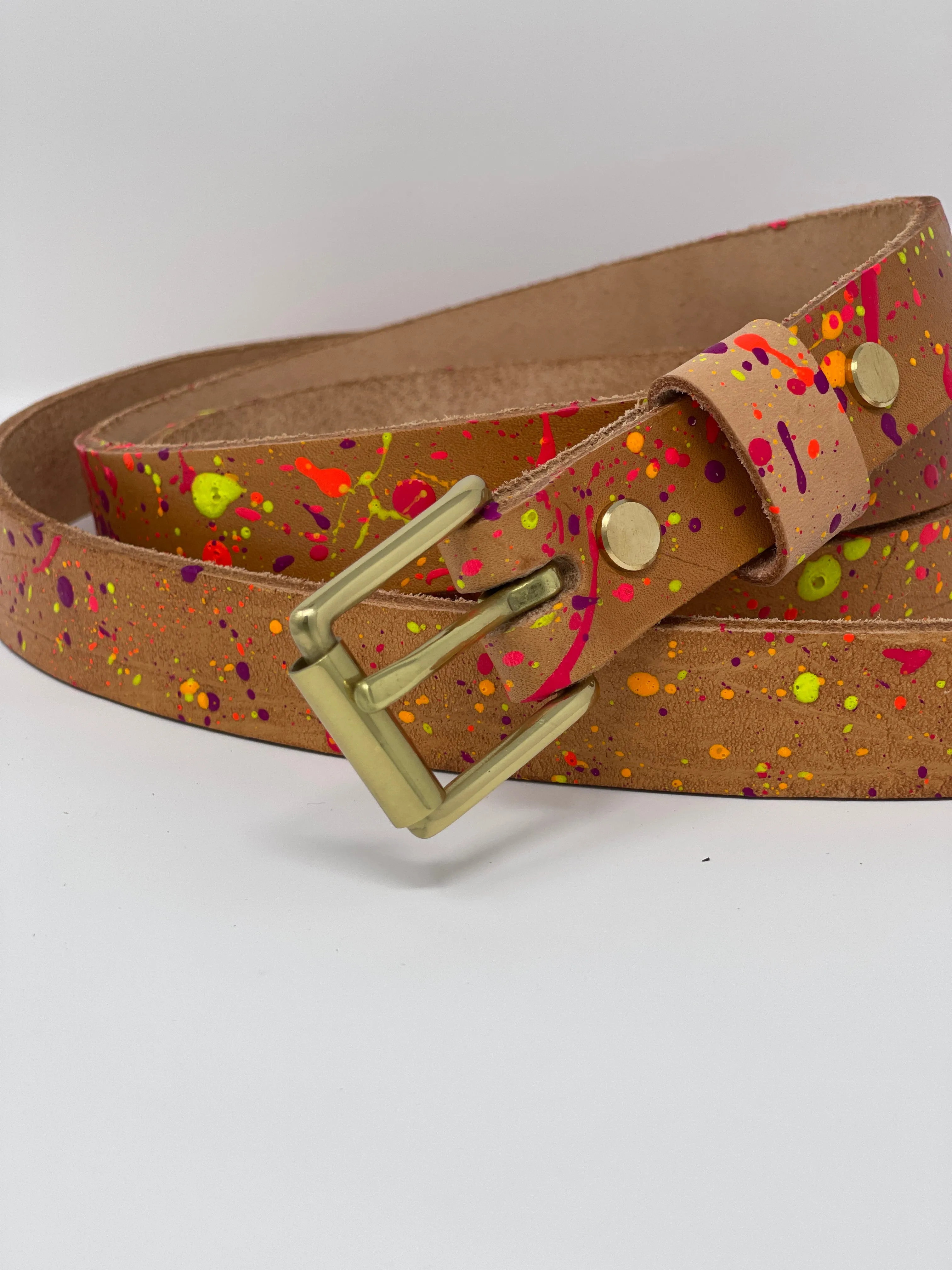 Le Belt 1" Classic Leather Belt - Le Splat Neon Multi Edition