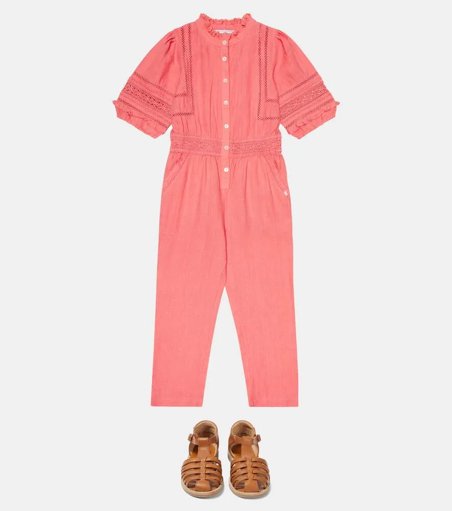 Linen jumpsuit with embroidery Tartine et Chocolat, pink