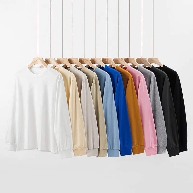 Long Sleeve T-shirt - Solid Color - Round Neck Tee