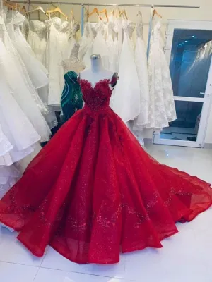 Luxury Red Ball Gown Puffy Prom Dress,21121310