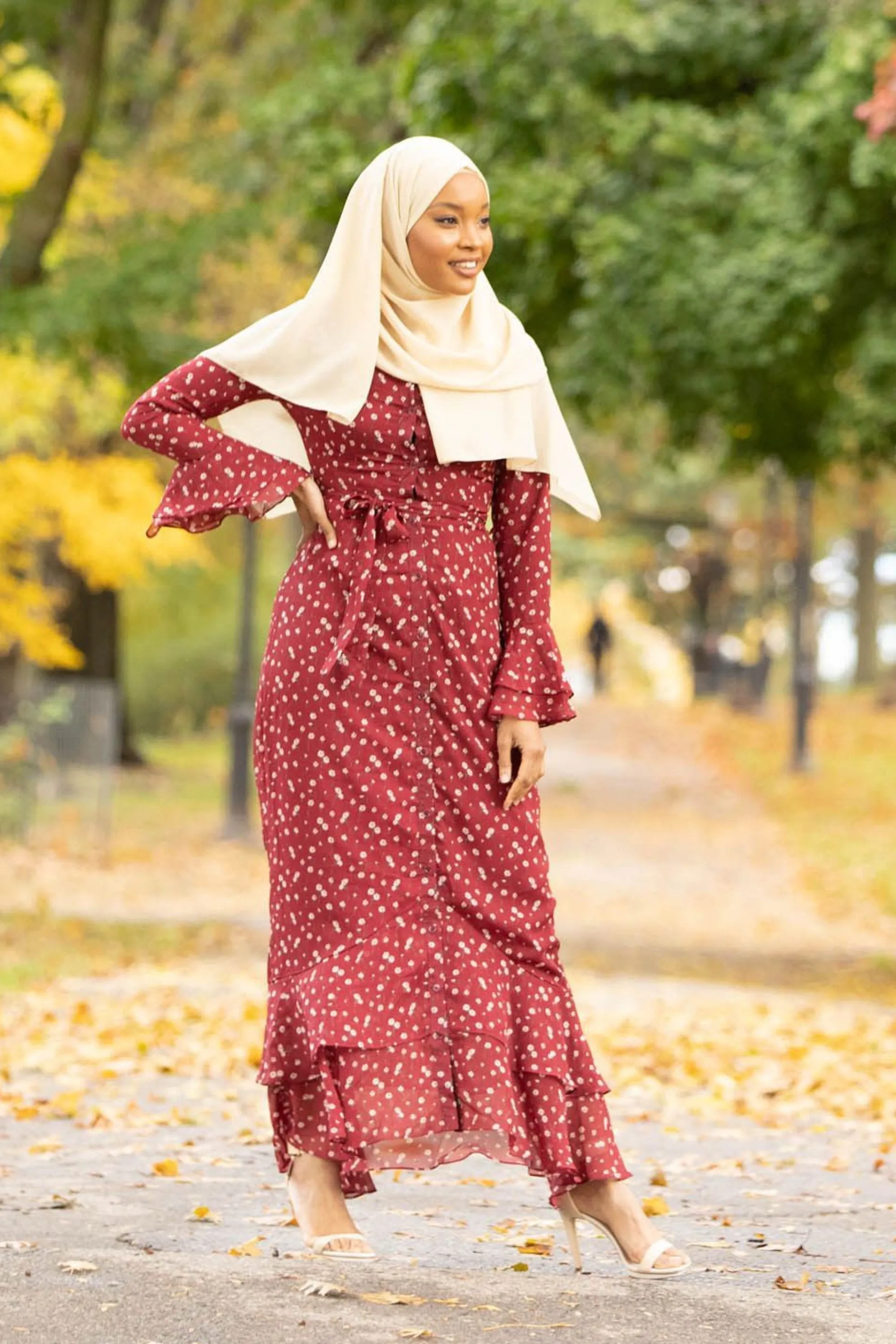 Maroon Daisy Button Down Maxi Dress-CLEARANCE