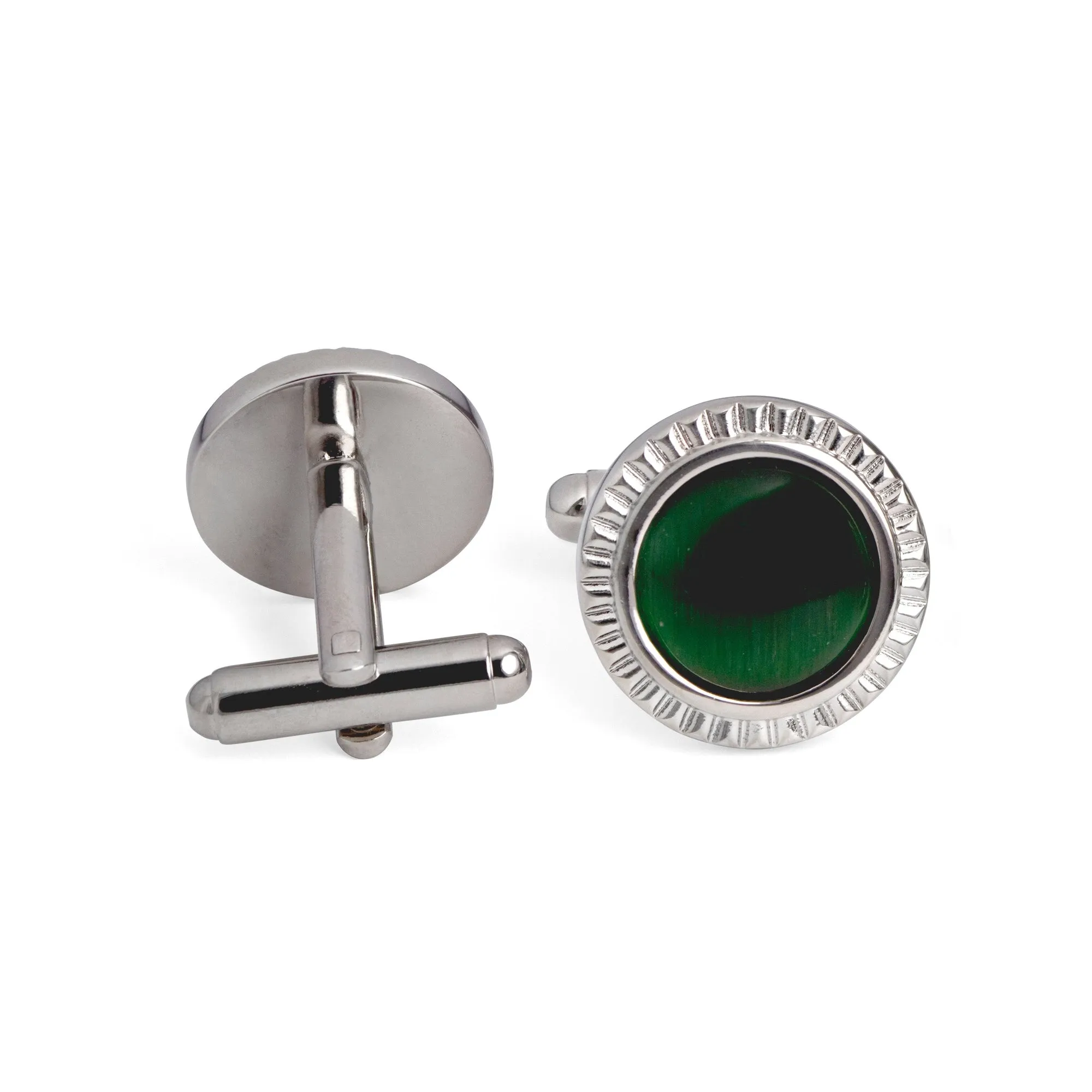 MarZthomson Faceted Round Bezel with Fibre Optic Glass Cufflink in Green (Online Exclusive)