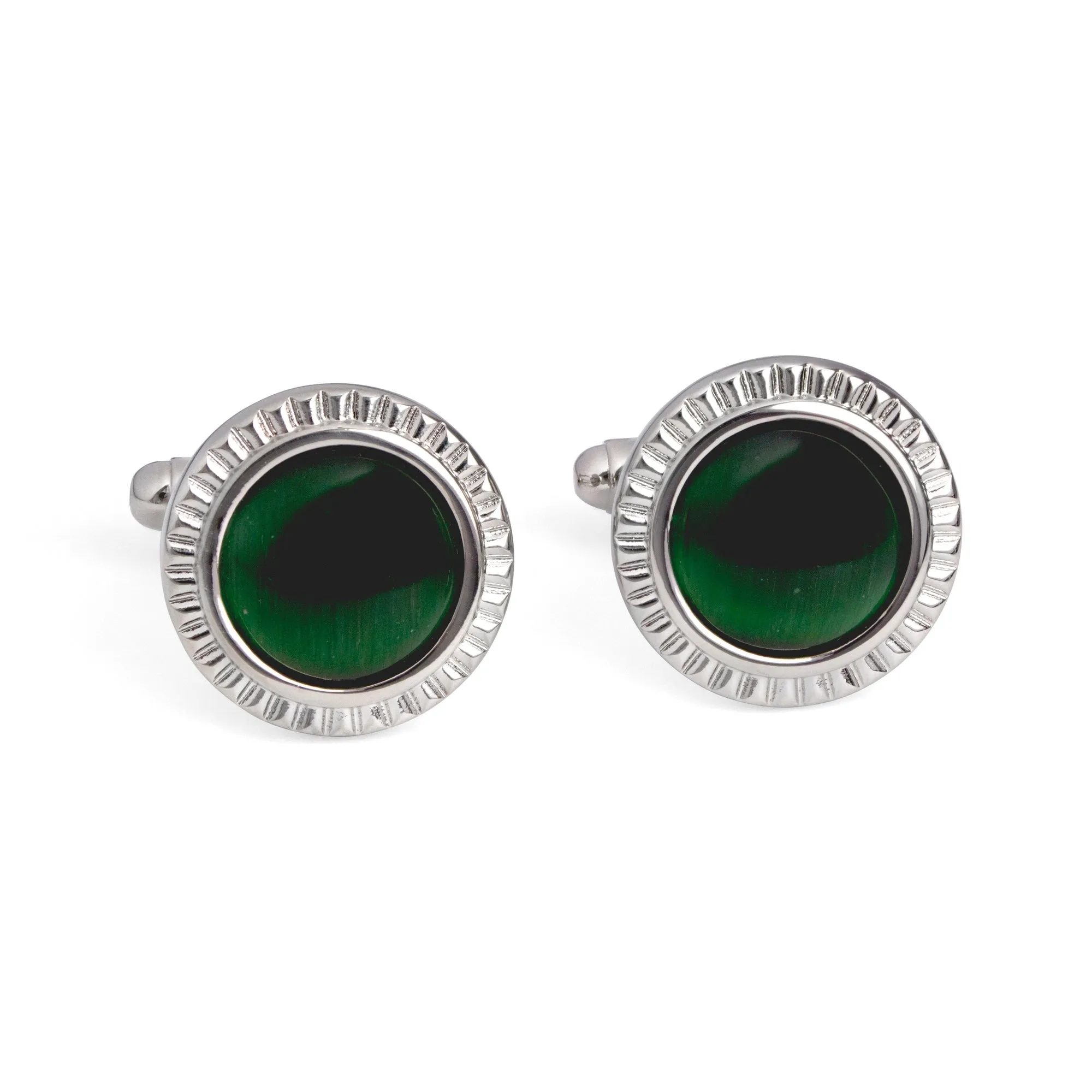 MarZthomson Faceted Round Bezel with Fibre Optic Glass Cufflink in Green (Online Exclusive)