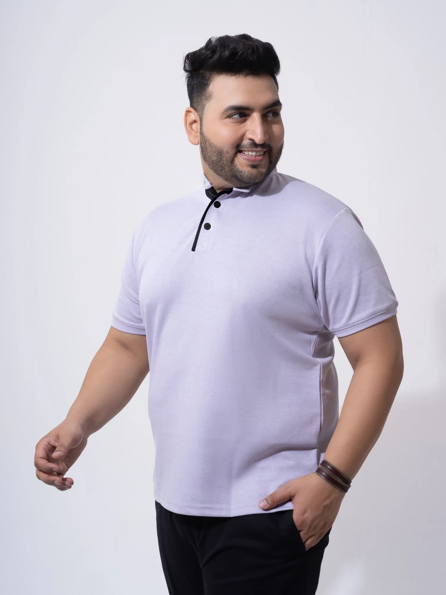 Mauve Melange Mandarin Collar Polo T-shirt