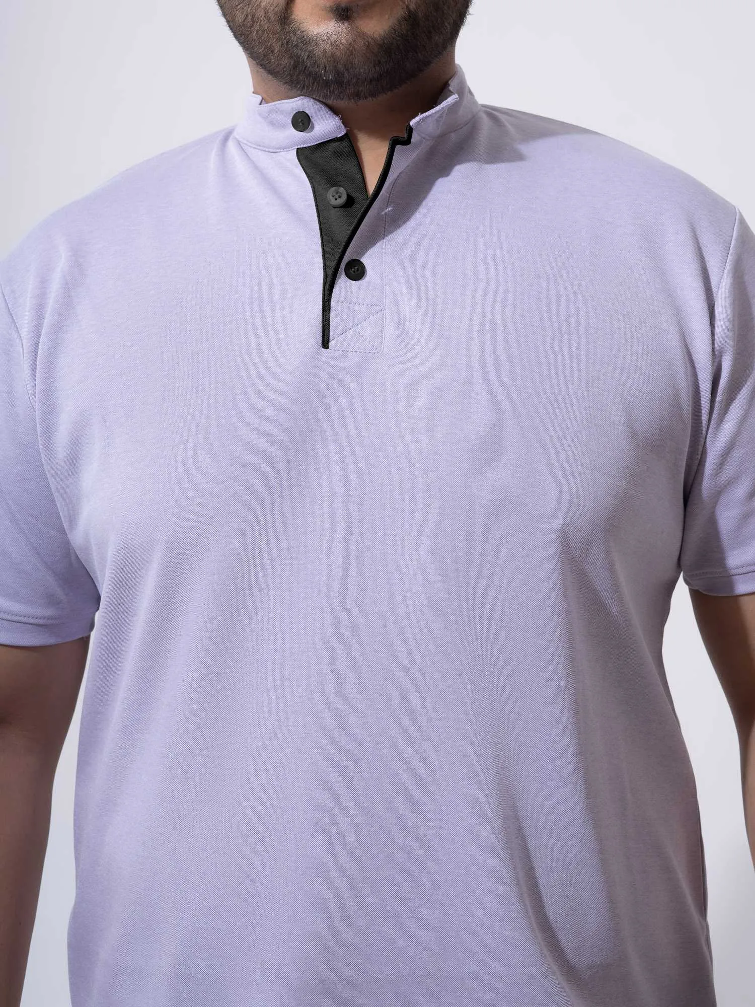 Mauve Melange Mandarin Collar Polo T-shirt