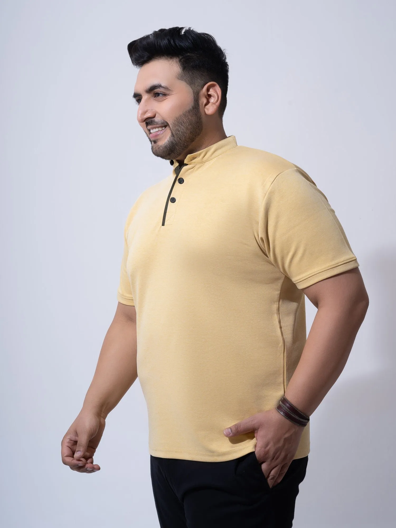 Mauve Melange Mandarin Collar Polo T-shirt