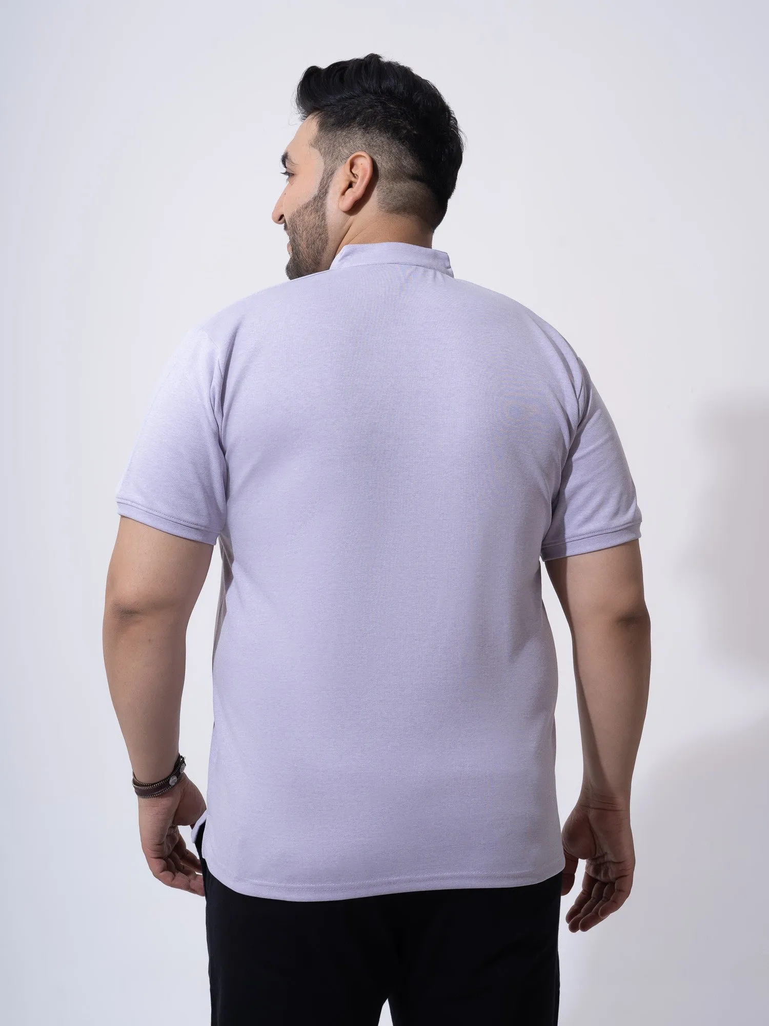 Mauve Melange Mandarin Collar Polo T-shirt