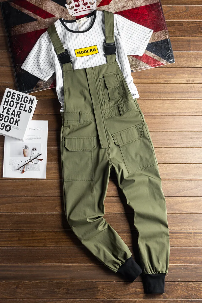 Men's British Vintage Casual Loose Army Green Jogger Bib Overalls