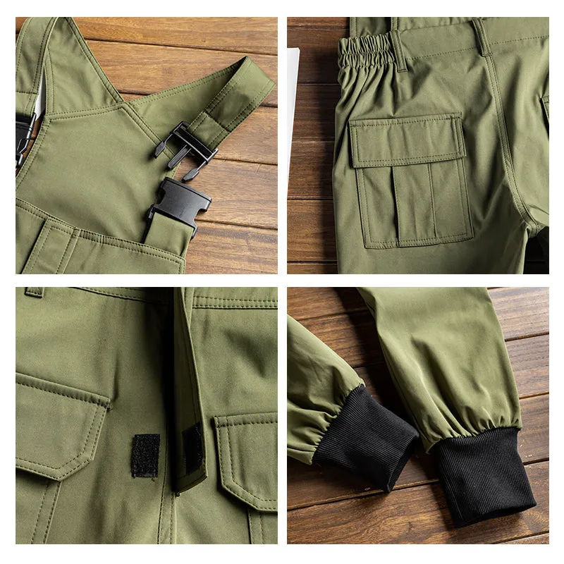 Men's British Vintage Casual Loose Army Green Jogger Bib Overalls