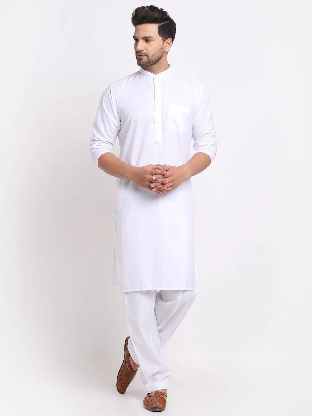 Men's White Solid Kurta With Salwar - Benstoke