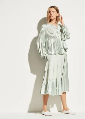 Mixed Chevron Pleated Skirt in Aloe