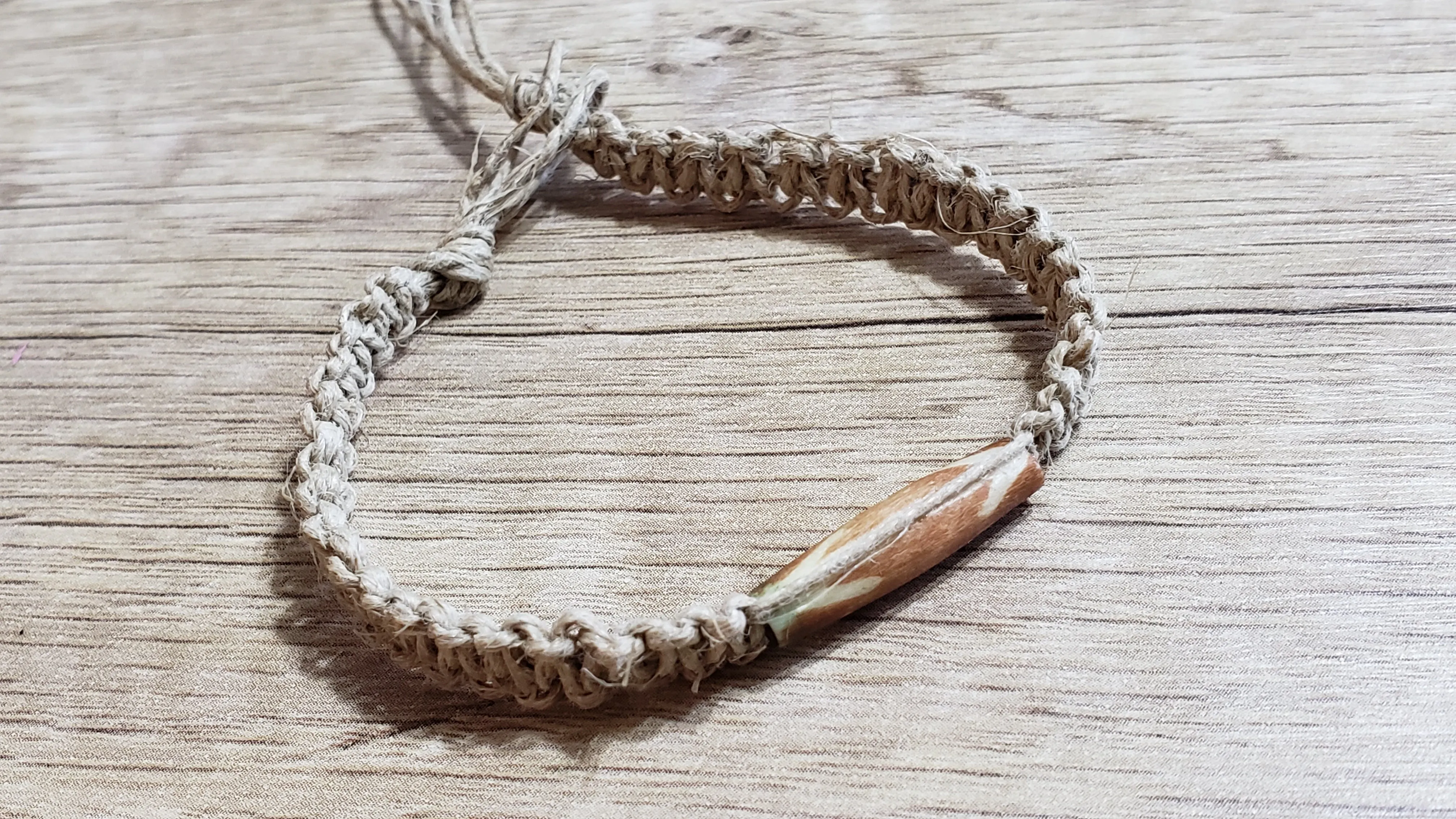 Natural Hemp 7" Bracelet with Carved Bone Focal