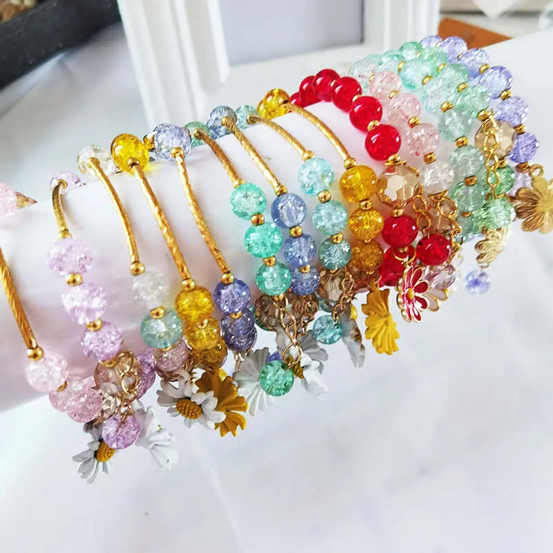 New Korean version of INS beaded honey small daisy DIY Crystal bracelet student couple jewelry female jewelry wholesale