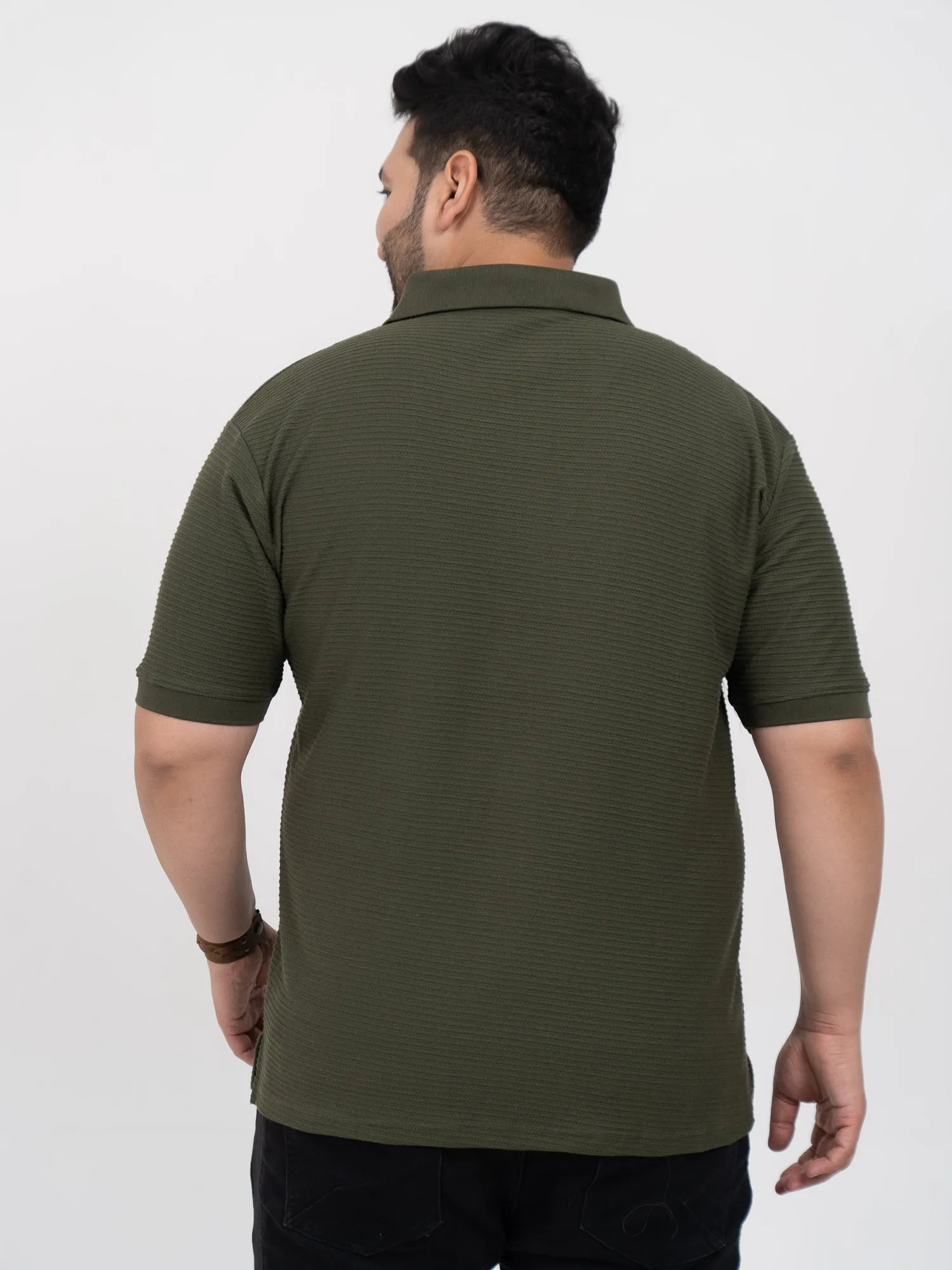 Olive Interlock Zipper Knitted Polo T-shirt