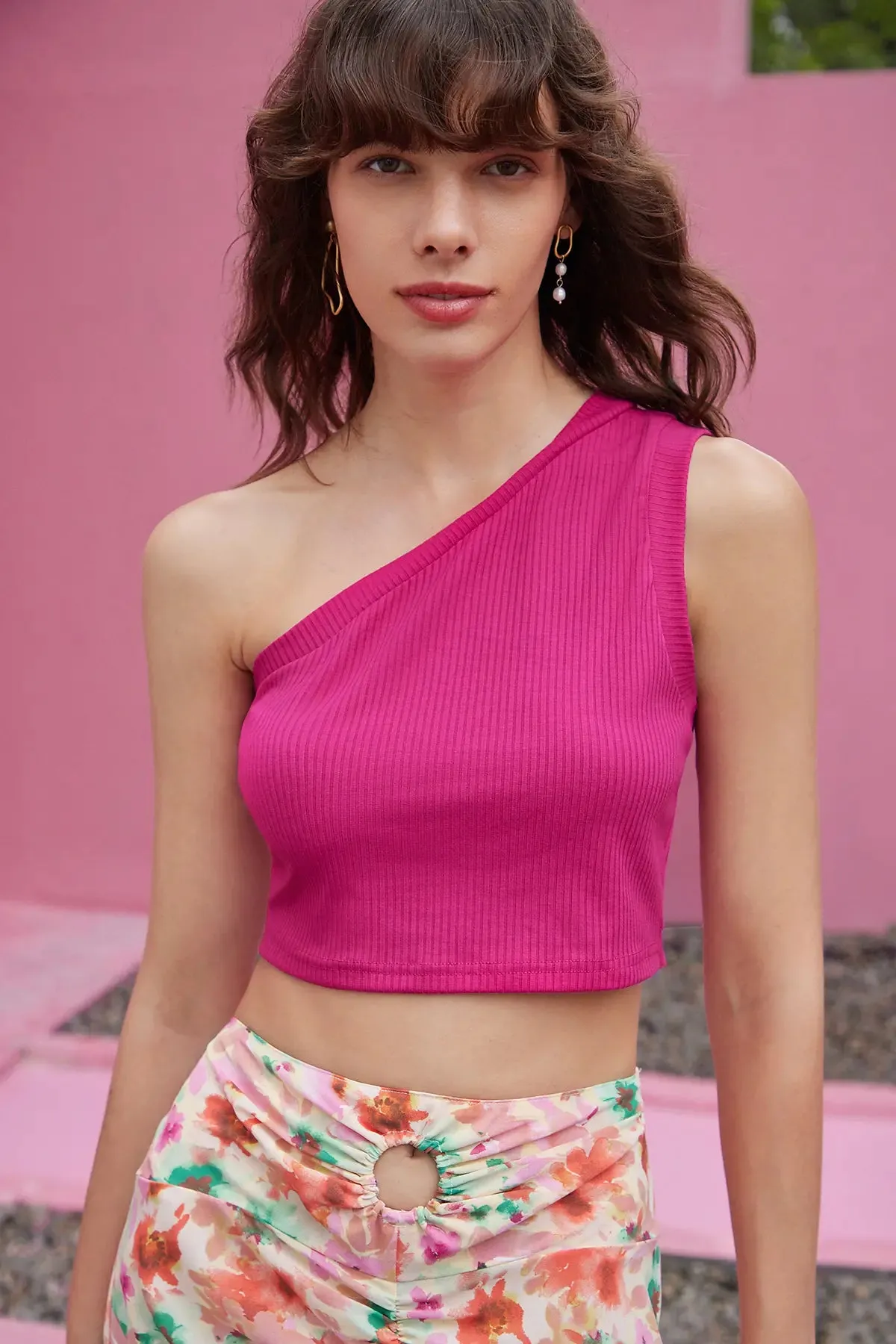 One Shoulder Rib Crop Top