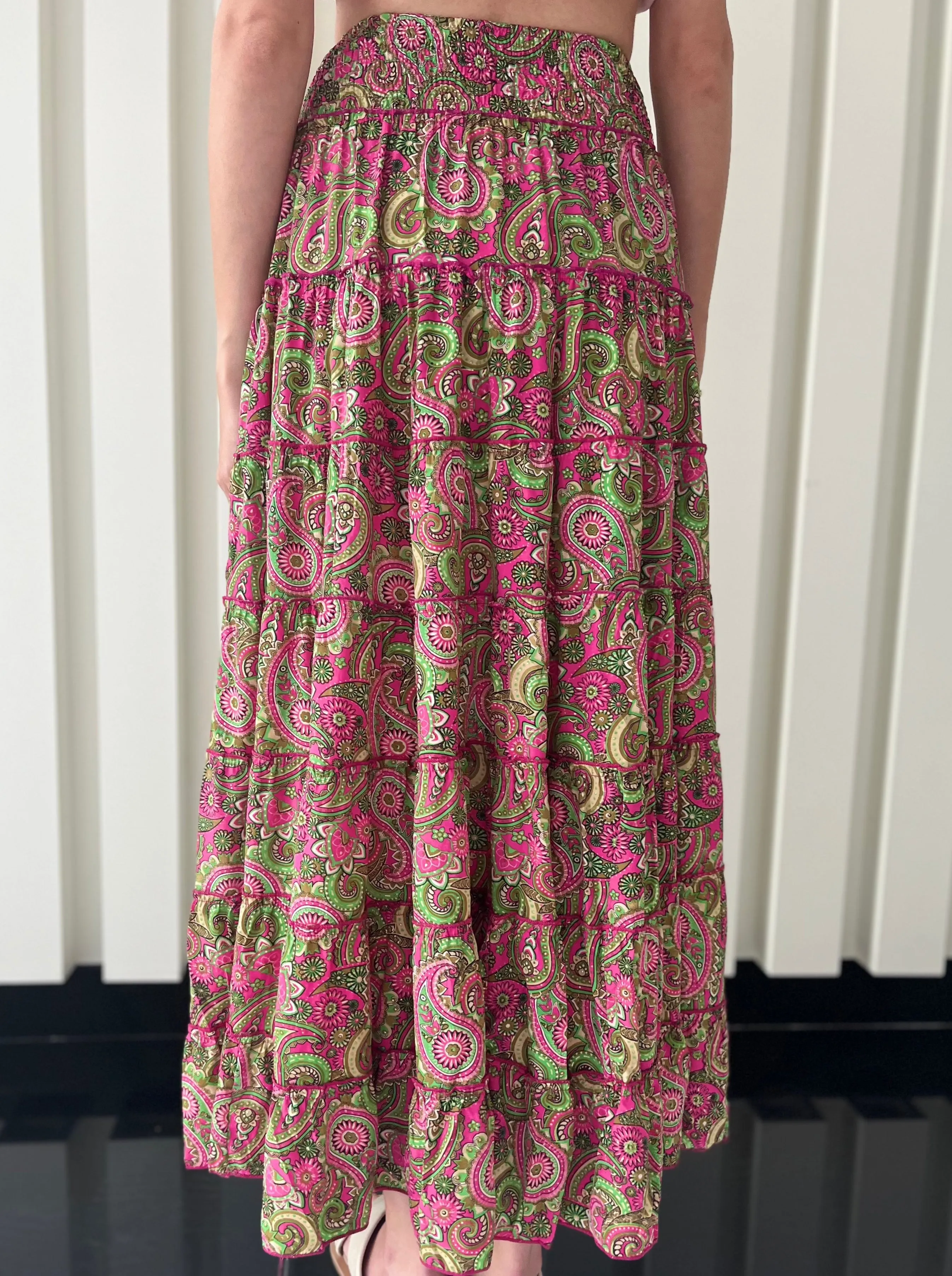 Paisley Print Summer Skirt - Pink/Green