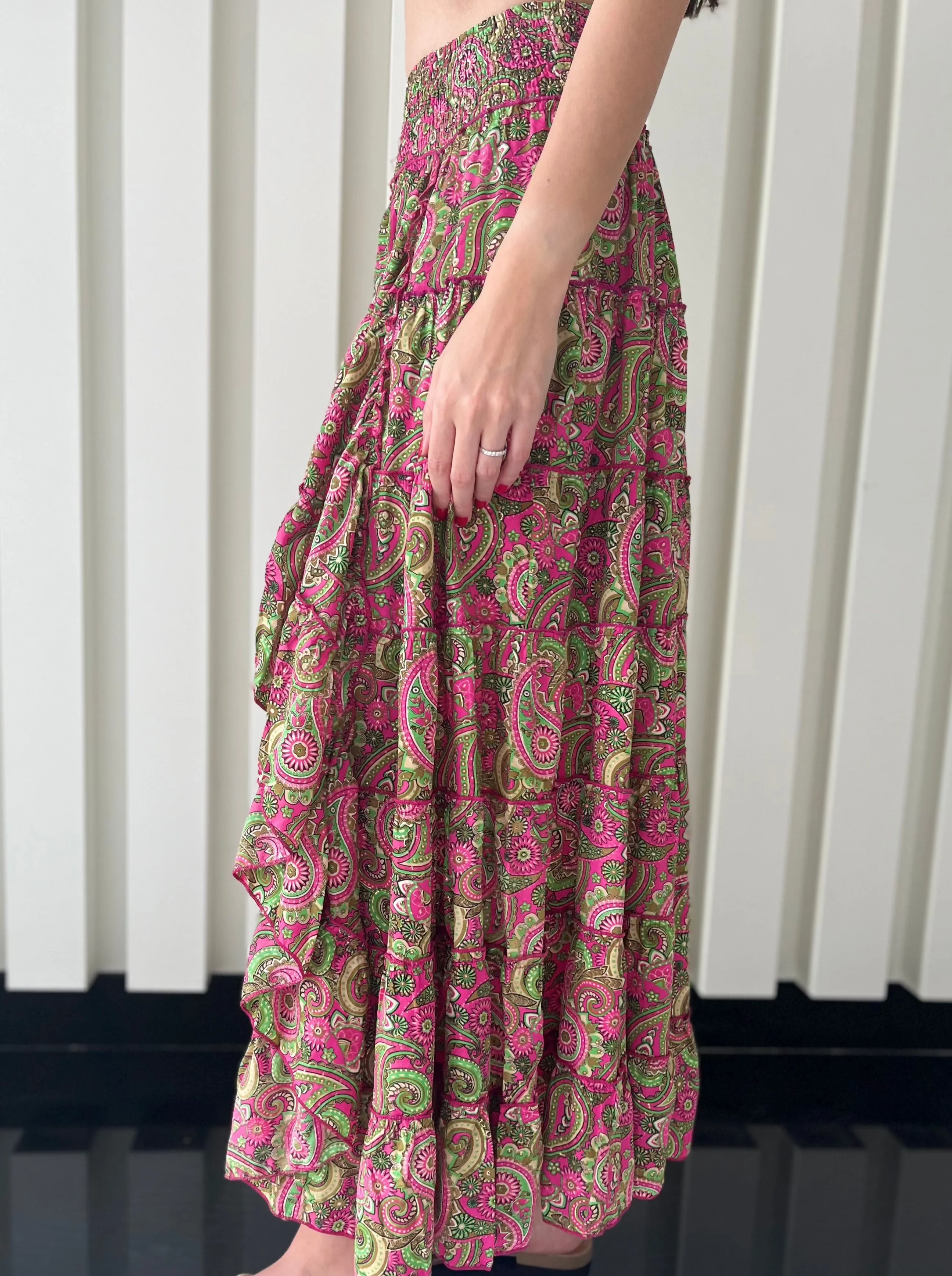 Paisley Print Summer Skirt - Pink/Green