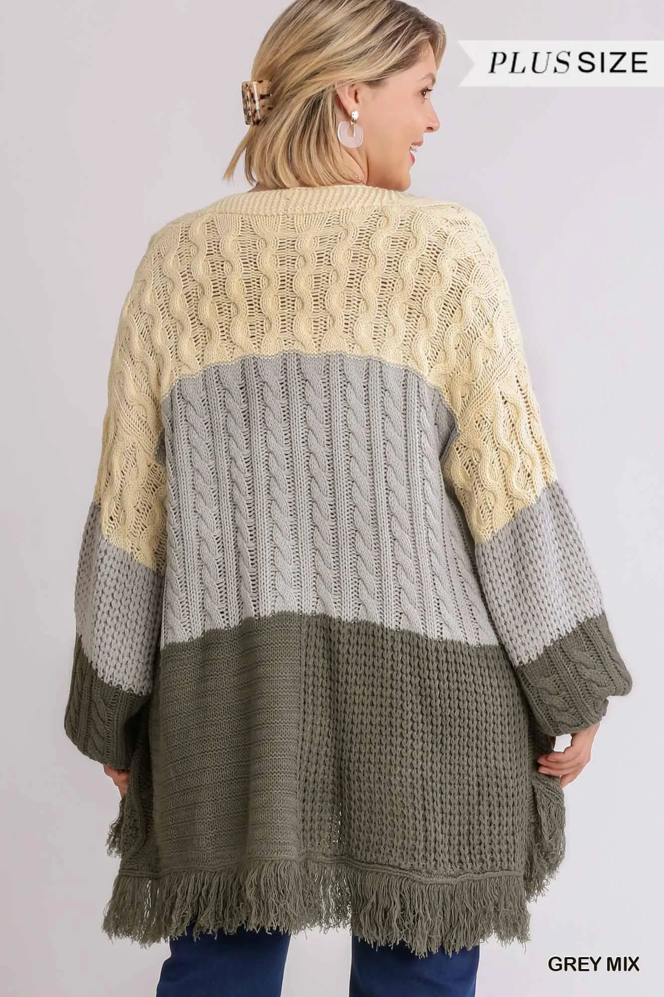 Patchwork Knitted Open Front Cardigan Sweater