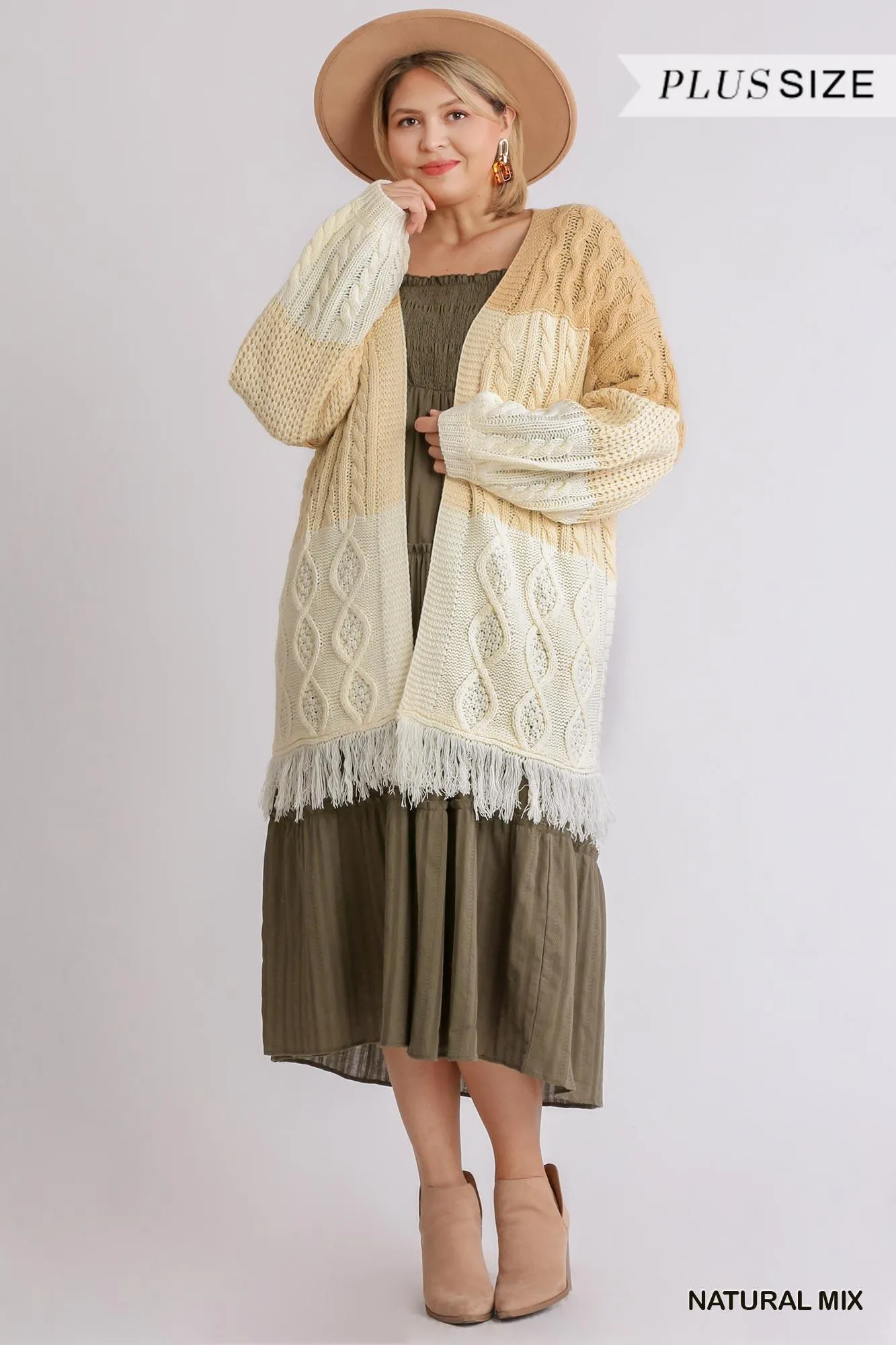 Patchwork Knitted Open Front Cardigan Sweater