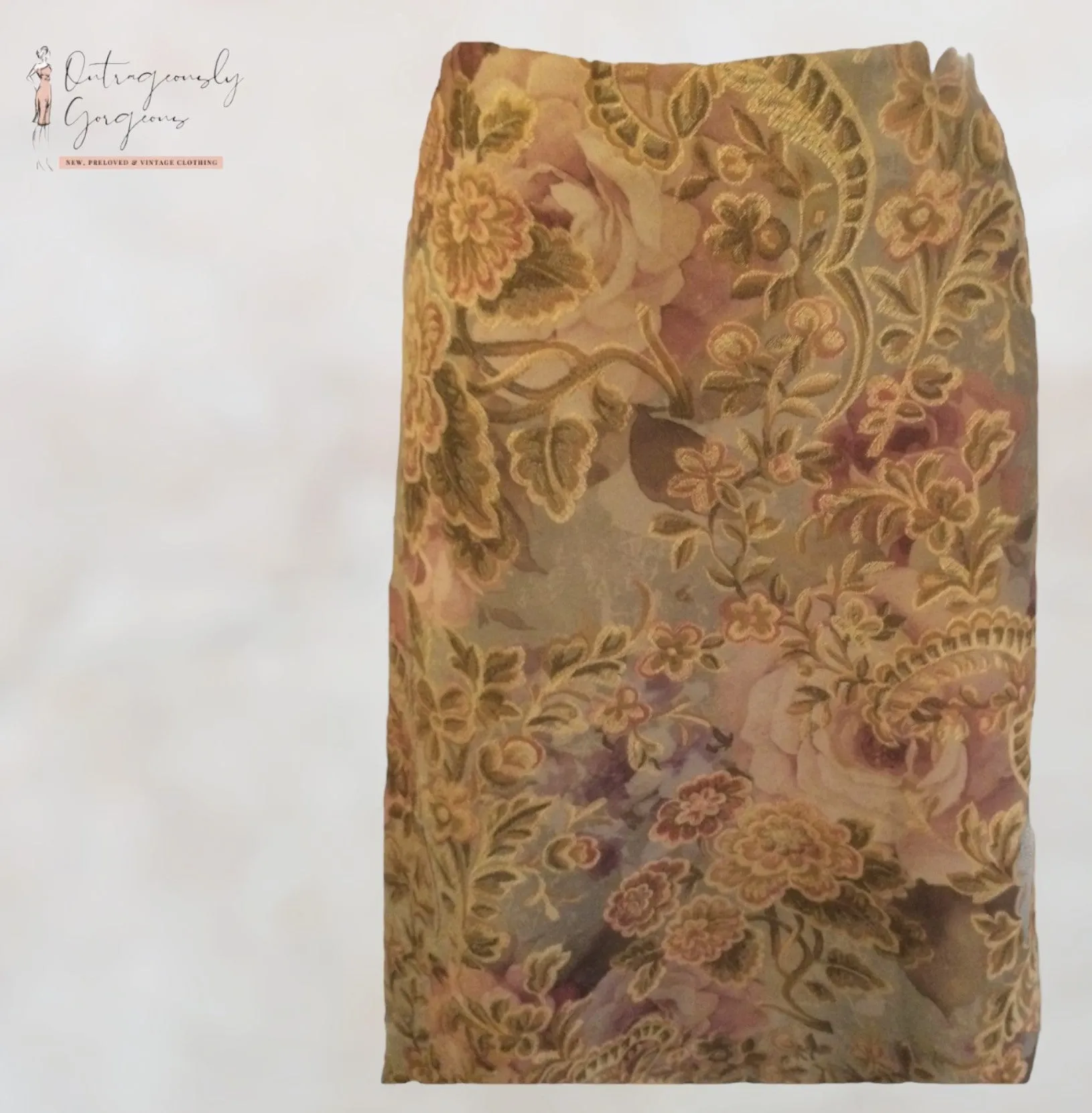 Phase Eight Golden & Dusky Pink Floral Skirt UK 12 US 8 EU 40