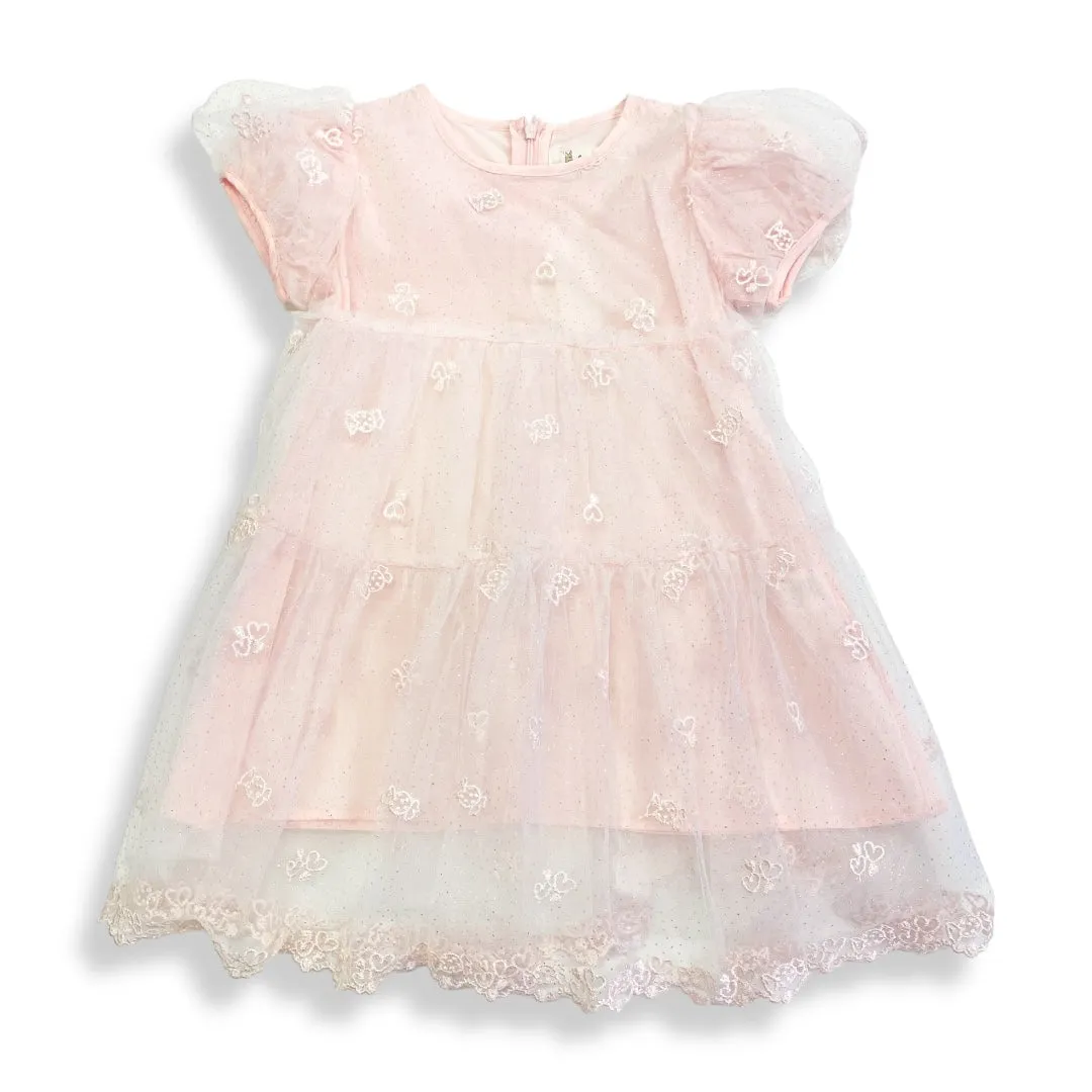 Pink Heart Candy Embroidery Mesh Dress