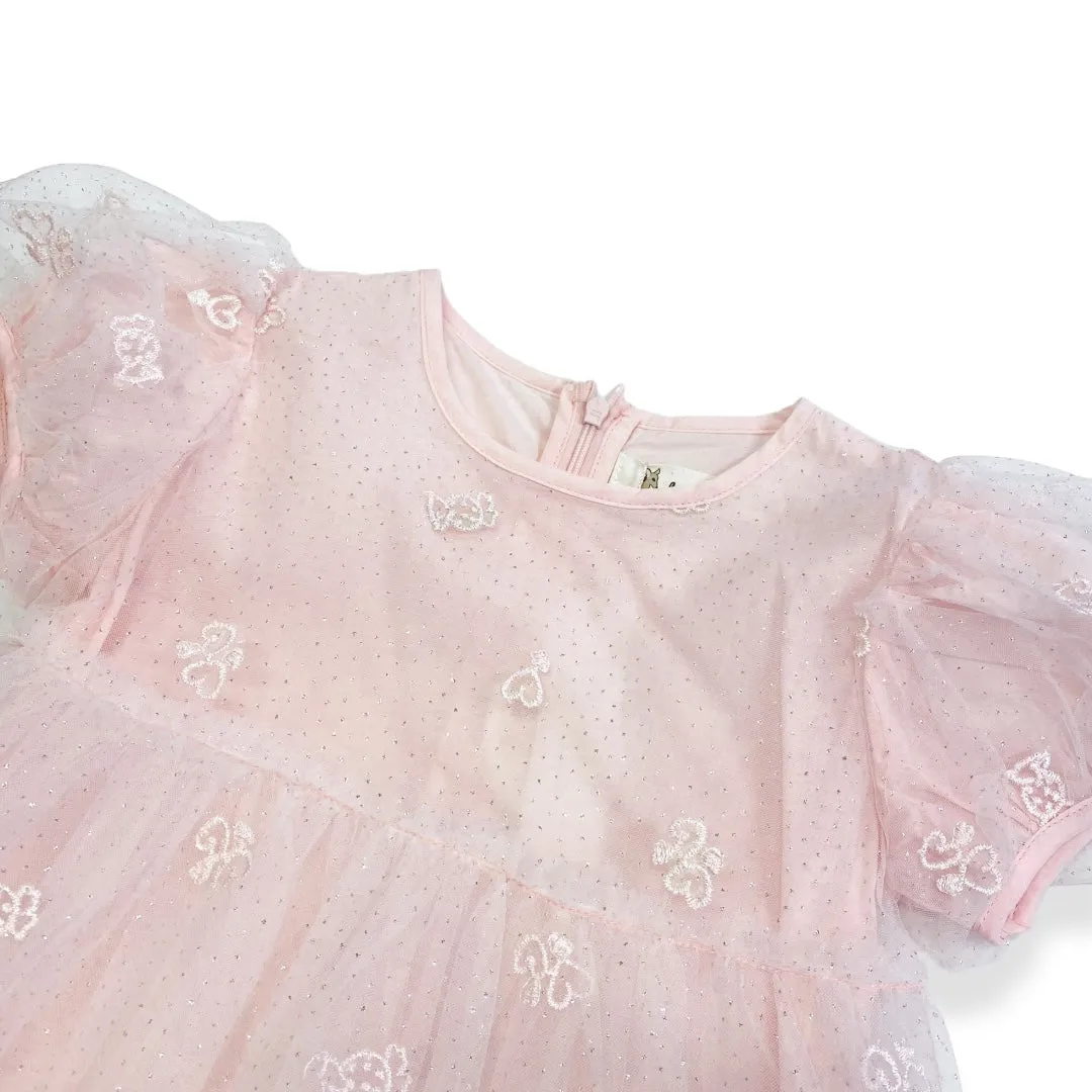 Pink Heart Candy Embroidery Mesh Dress