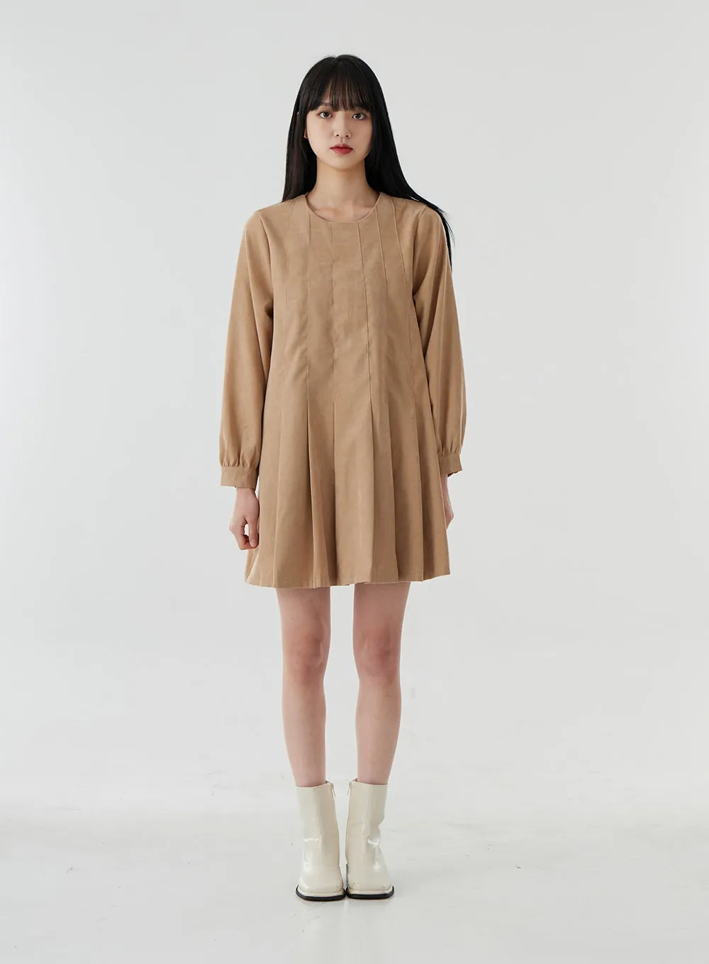 Pleated Puffy Sleeve Mini Dress OO21