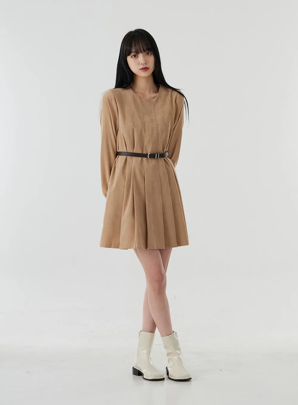 Pleated Puffy Sleeve Mini Dress OO21