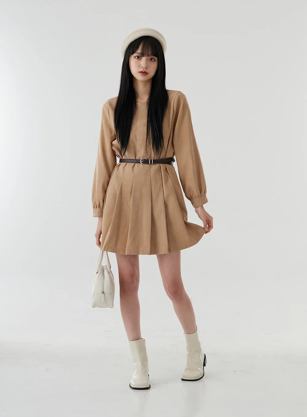 Pleated Puffy Sleeve Mini Dress OO21