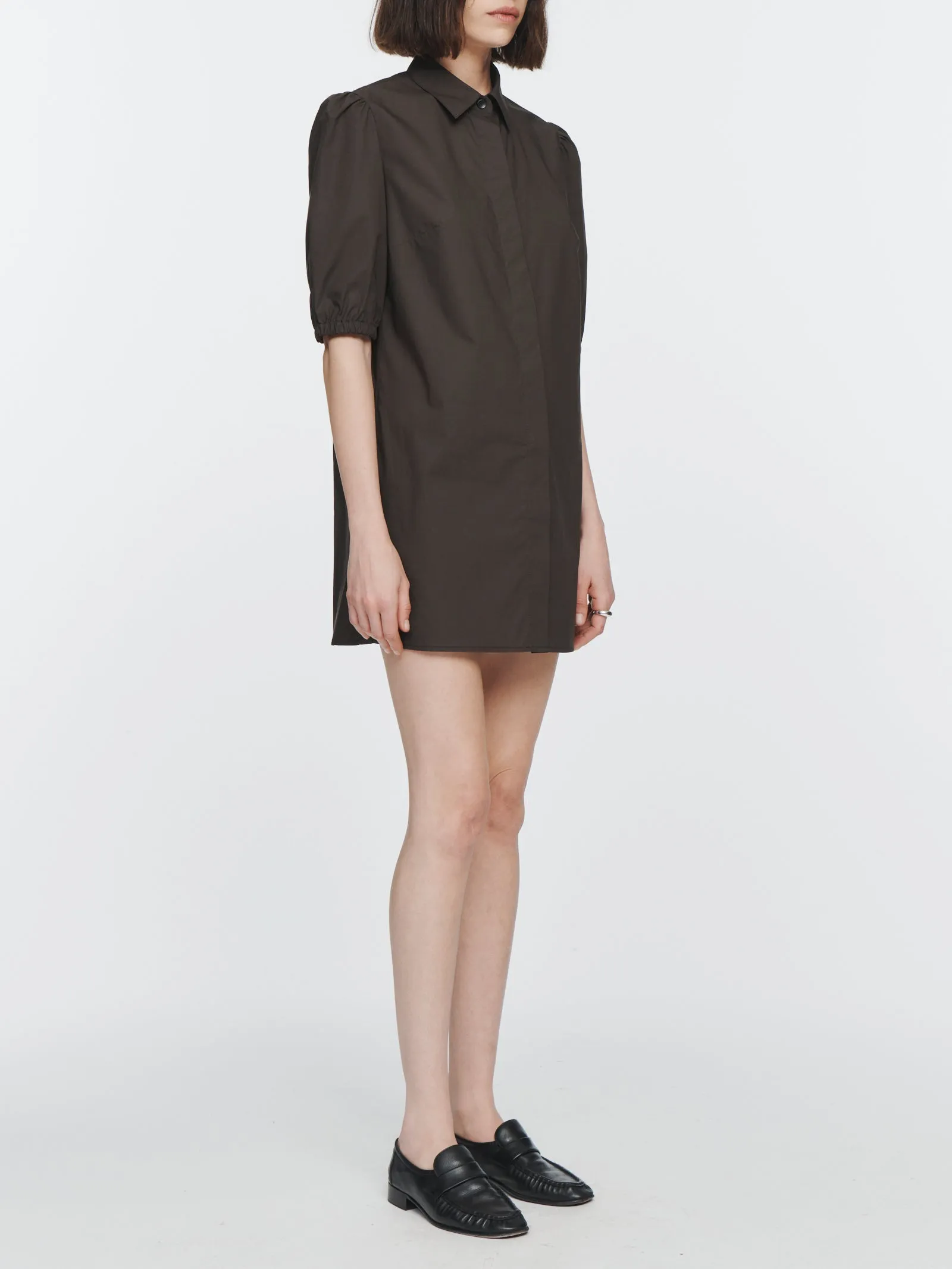 Puff Sleeve Minidress in Chocolate Brown