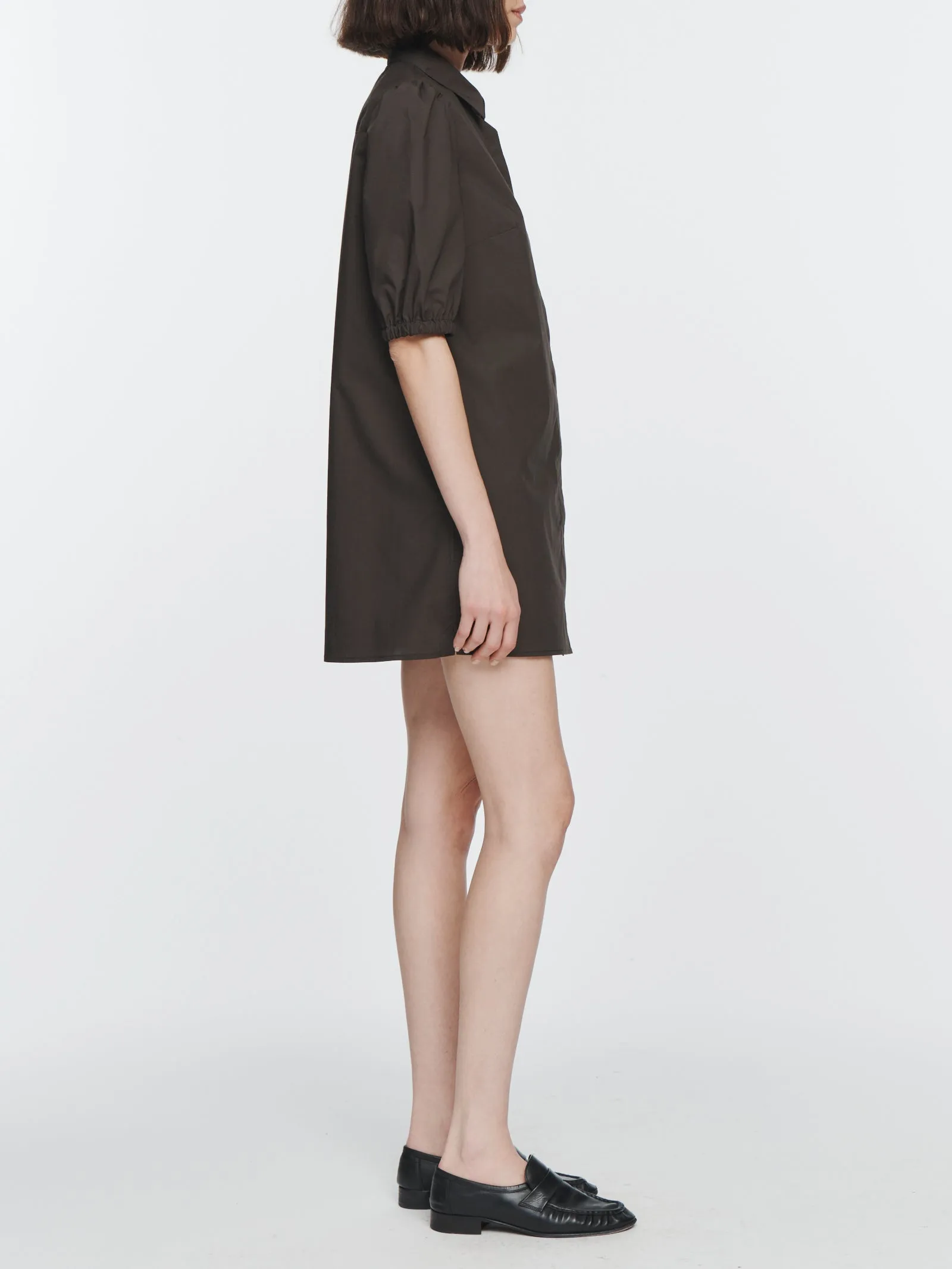 Puff Sleeve Minidress in Chocolate Brown