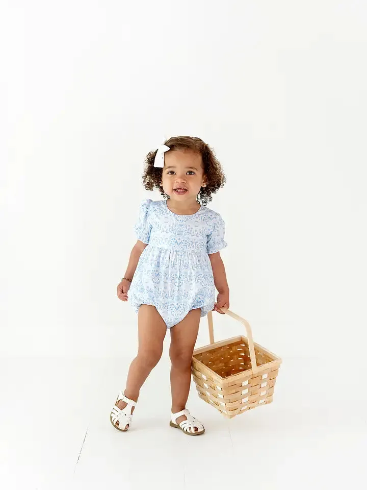 Quinn Poplin Romper in Blue Bunnies | Easter