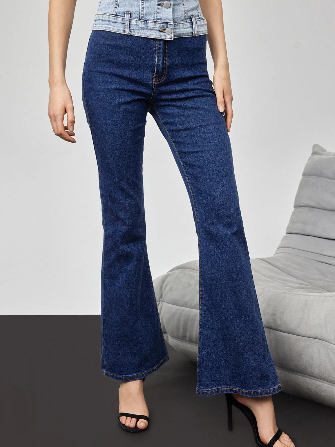 Raw Wash Button Straight Leg Jeans