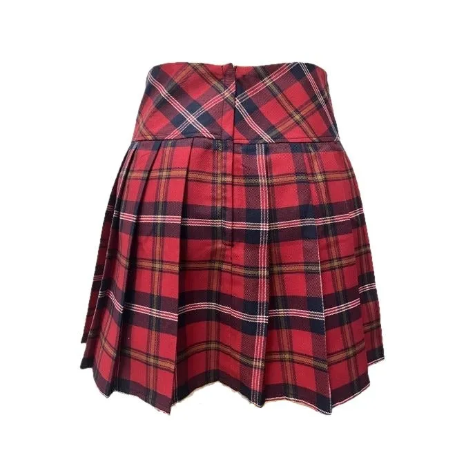 Red Tartan Check Burns Pleated Skirt