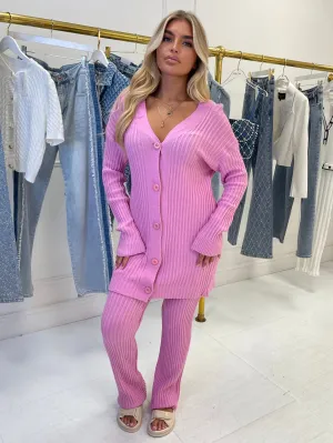 Robyn pink button cardi knit trouser set