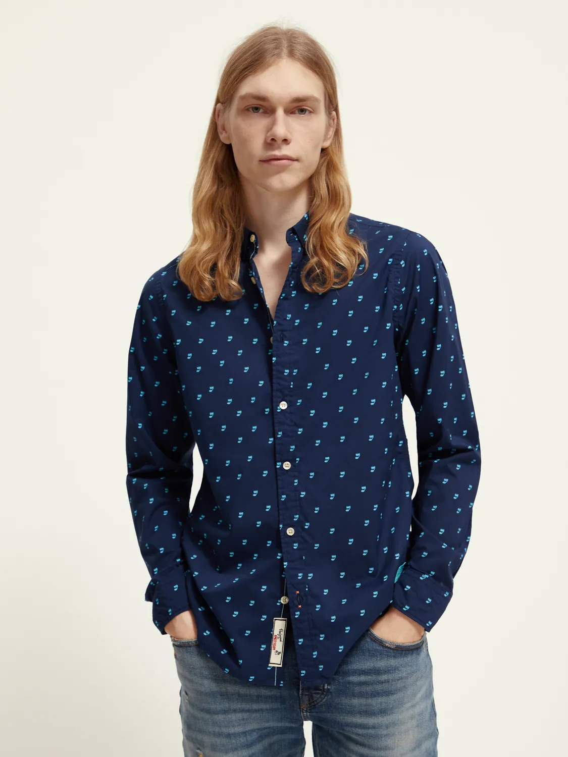 Scotch & Soda - Ditsy printed Poplin Shirt  - Music Note Steel