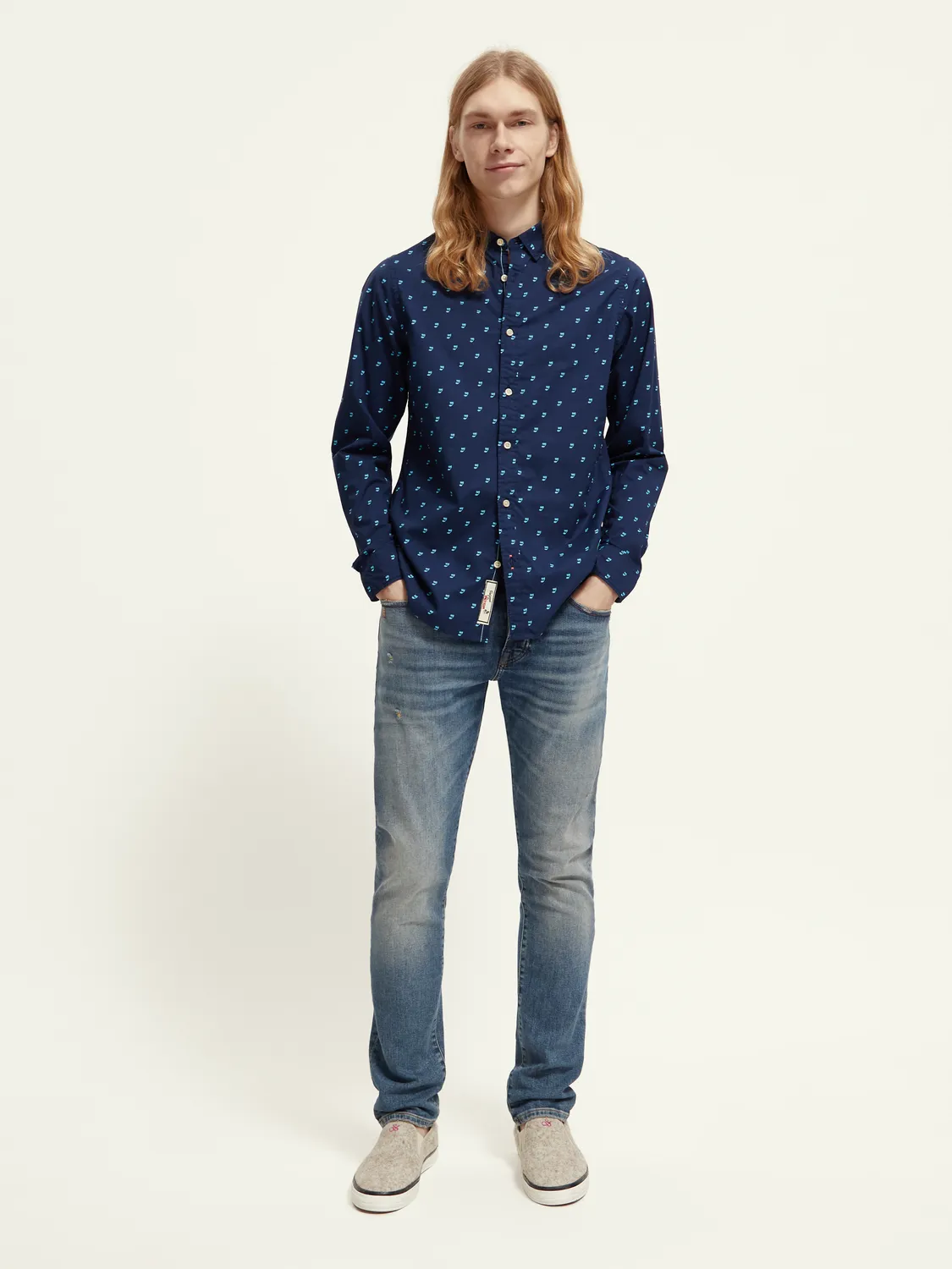 Scotch & Soda - Ditsy printed Poplin Shirt  - Music Note Steel