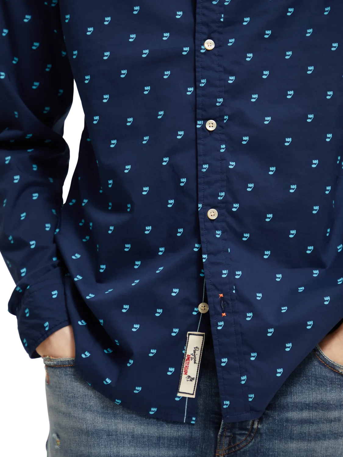 Scotch & Soda - Ditsy printed Poplin Shirt  - Music Note Steel