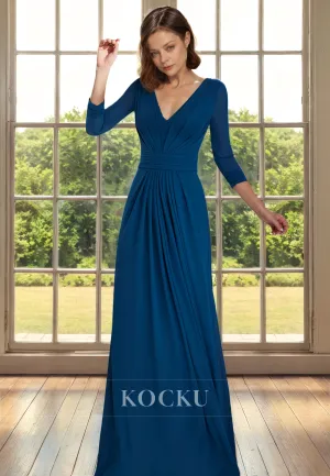 Simple & Casual V-Neck Long sleeves A-Line Chiffon Cocktail Mother of the Bride Dress