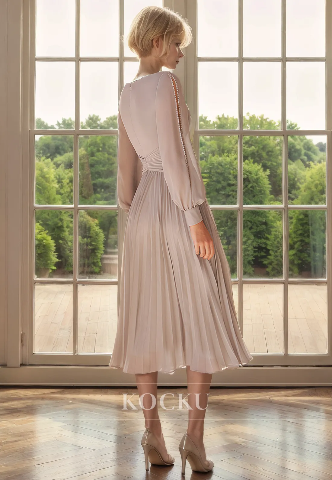 Simple & Casual V-Neck Long sleeves Chiffon Mother of the Bride Dress