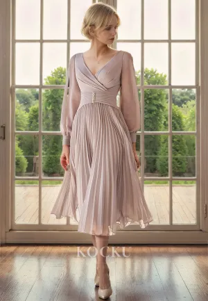 Simple & Casual V-Neck Long sleeves Chiffon Mother of the Bride Dress