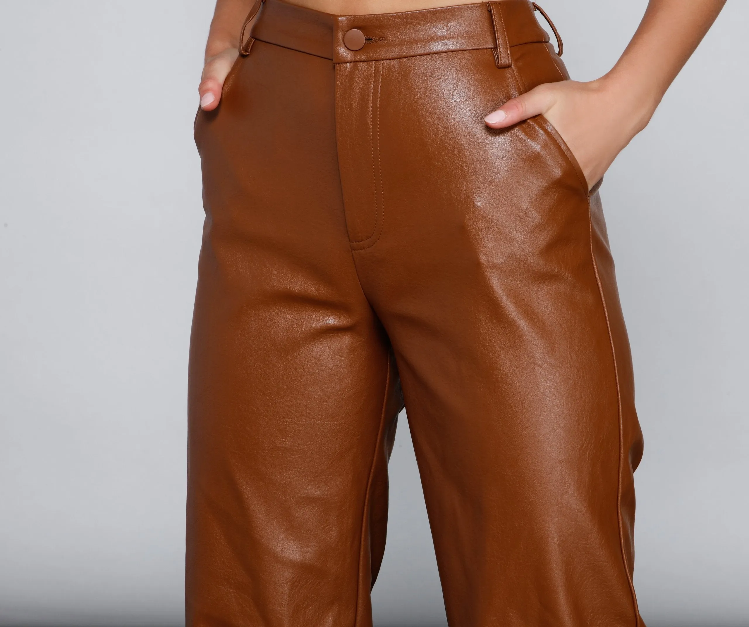 Sleek Faux Leather Straight-Leg Pants