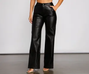 Sleek Faux Leather Straight-Leg Pants