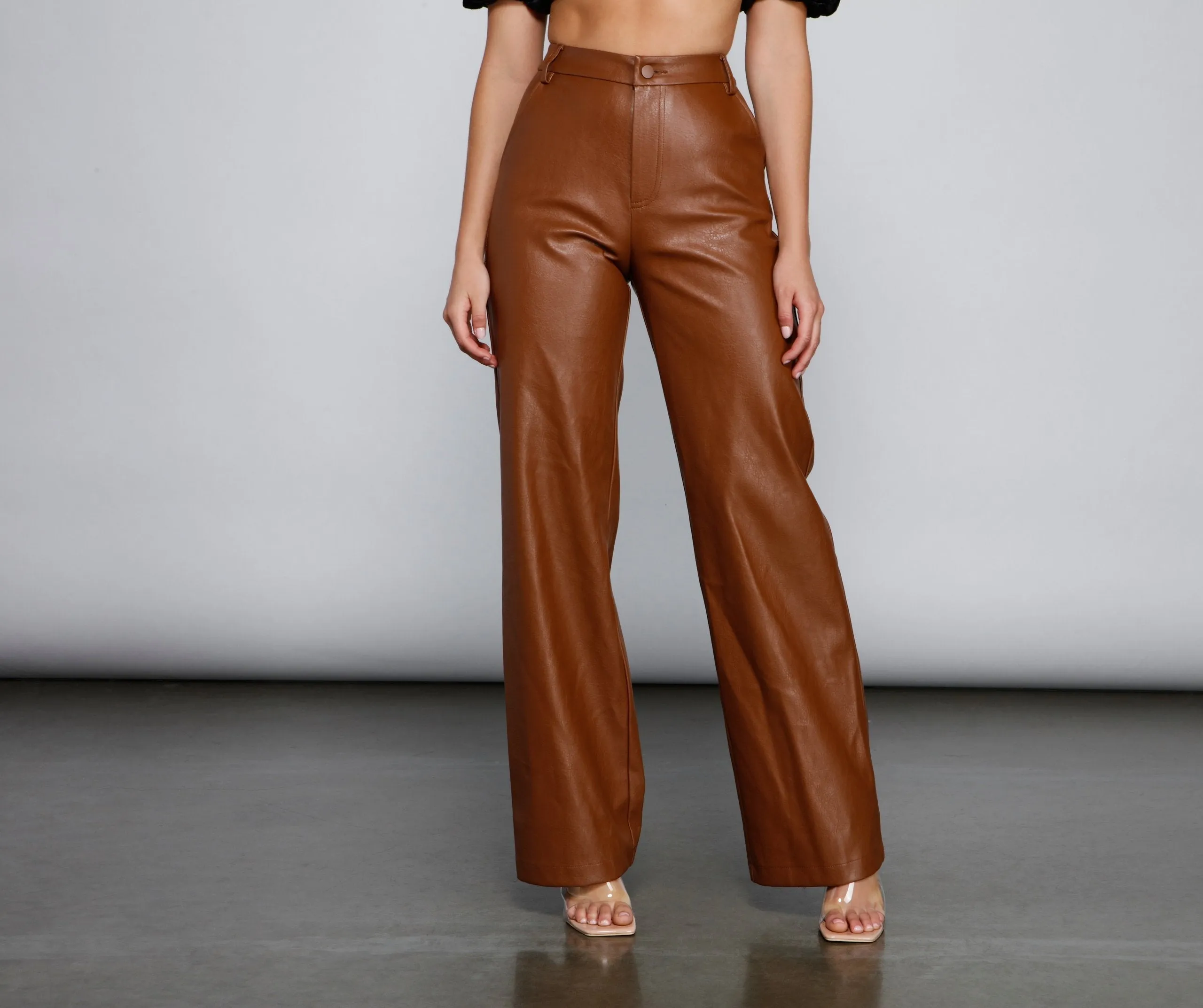 Sleek Faux Leather Straight-Leg Pants