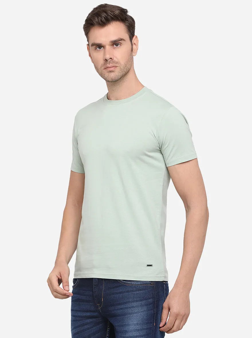 Smoke Green Solid Slim Fit T-Shirt | JadeBlue