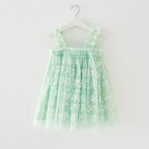 Sophia - Girls Mint Daisy Dress with Tulle & Cotton Lining