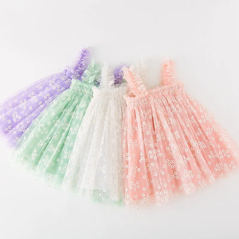 Sophia - Girls Mint Daisy Dress with Tulle & Cotton Lining