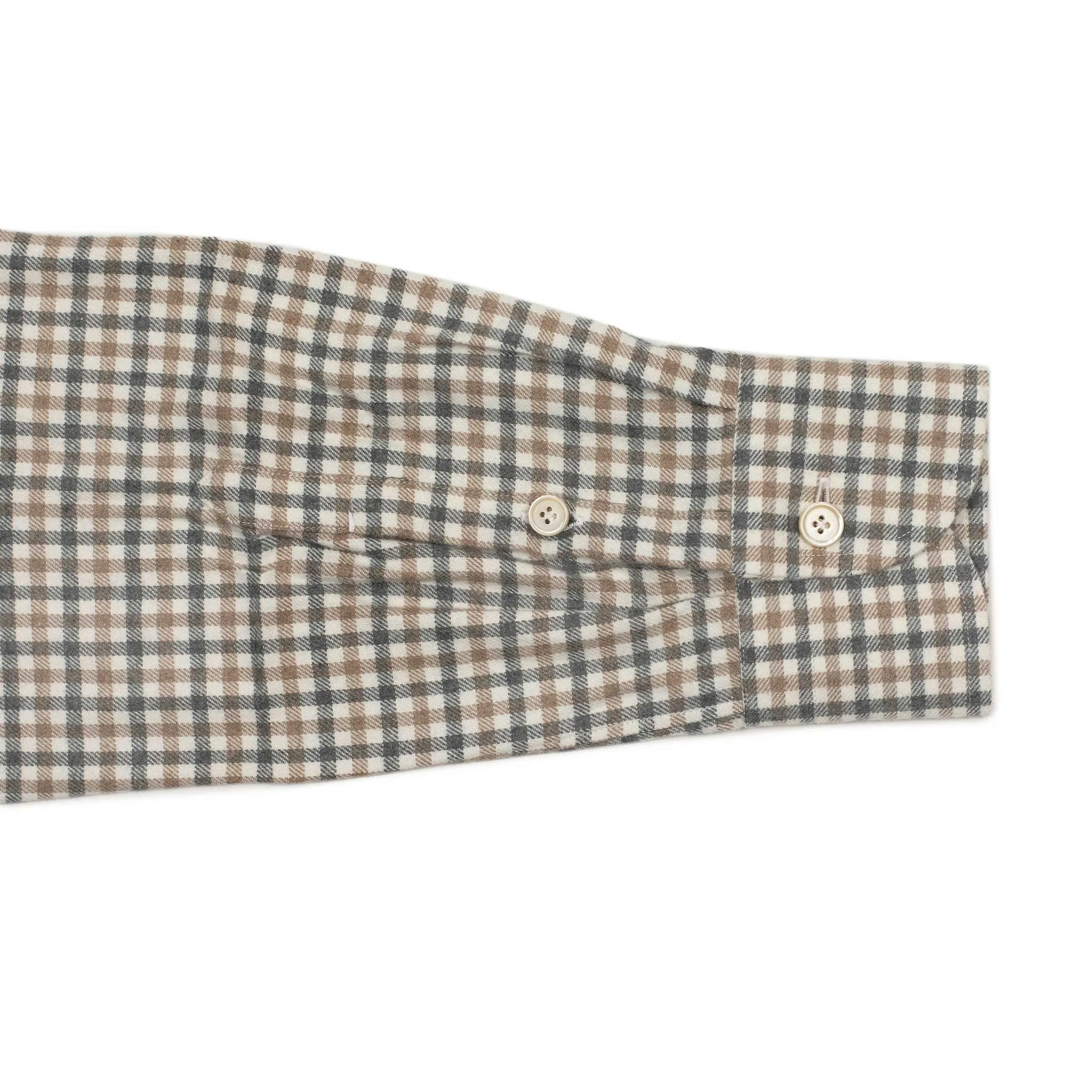 Spread collar shirt in brown and grey gingham cotton