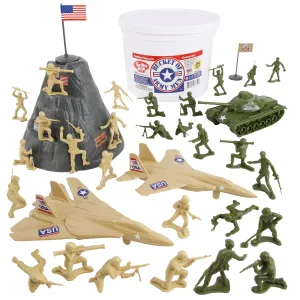 TimMee BUCKET of ARMY MEN - OD Green vs. Tan 54pc Soldier Playset - Made in USA